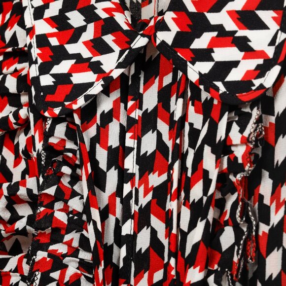 Marni Red Black Geometric Silk Ruffle Blouse - Picture 7 of 11